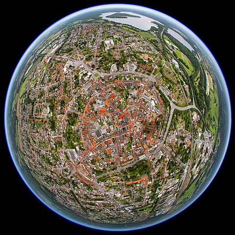 Aerial view, fisheye shot, Haltern am See, Ruhr Area, North Rhine-Westphalia, Germany, Europe