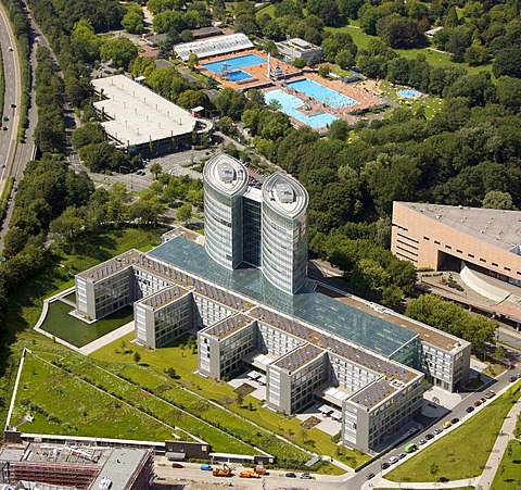 Aerial view, EON headquarters in Essen, Ruhr area, North Rhine-Westphalia, Germany, Europe