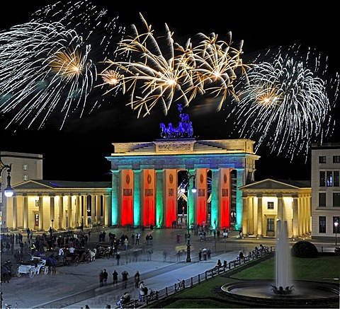 Brandenburger Tor, Brandenburg Gate, Pariser Platz square, New Year's Eve fireworks display, Berlin, Germany, Europe, digital composition