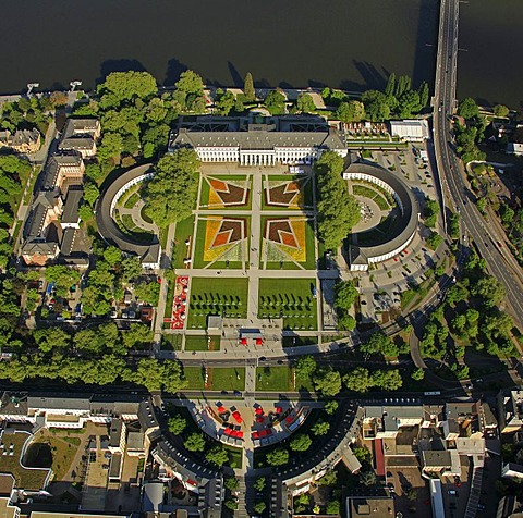 Aerial view, Bundesgartenschau horticulture show, BuGa 2011, Electoral Palace, Koblenz, Rhineland-Palatinate, Germany, Europe