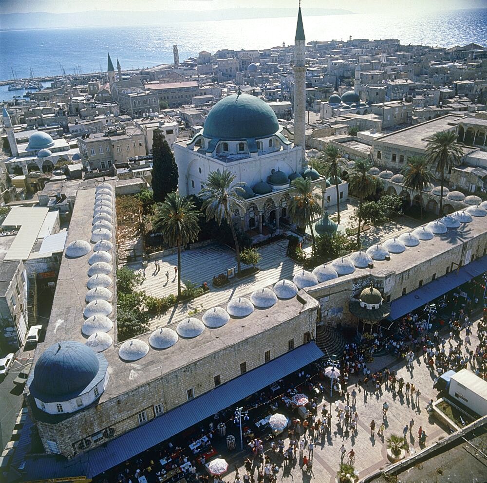 Aerial Mosque of El-Jazzar at the old city of Acre, Israel