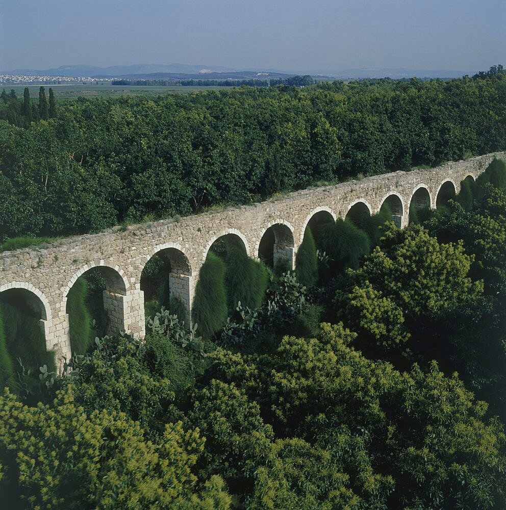 Aerial aqueduct of the ancient city of Acre, Israel