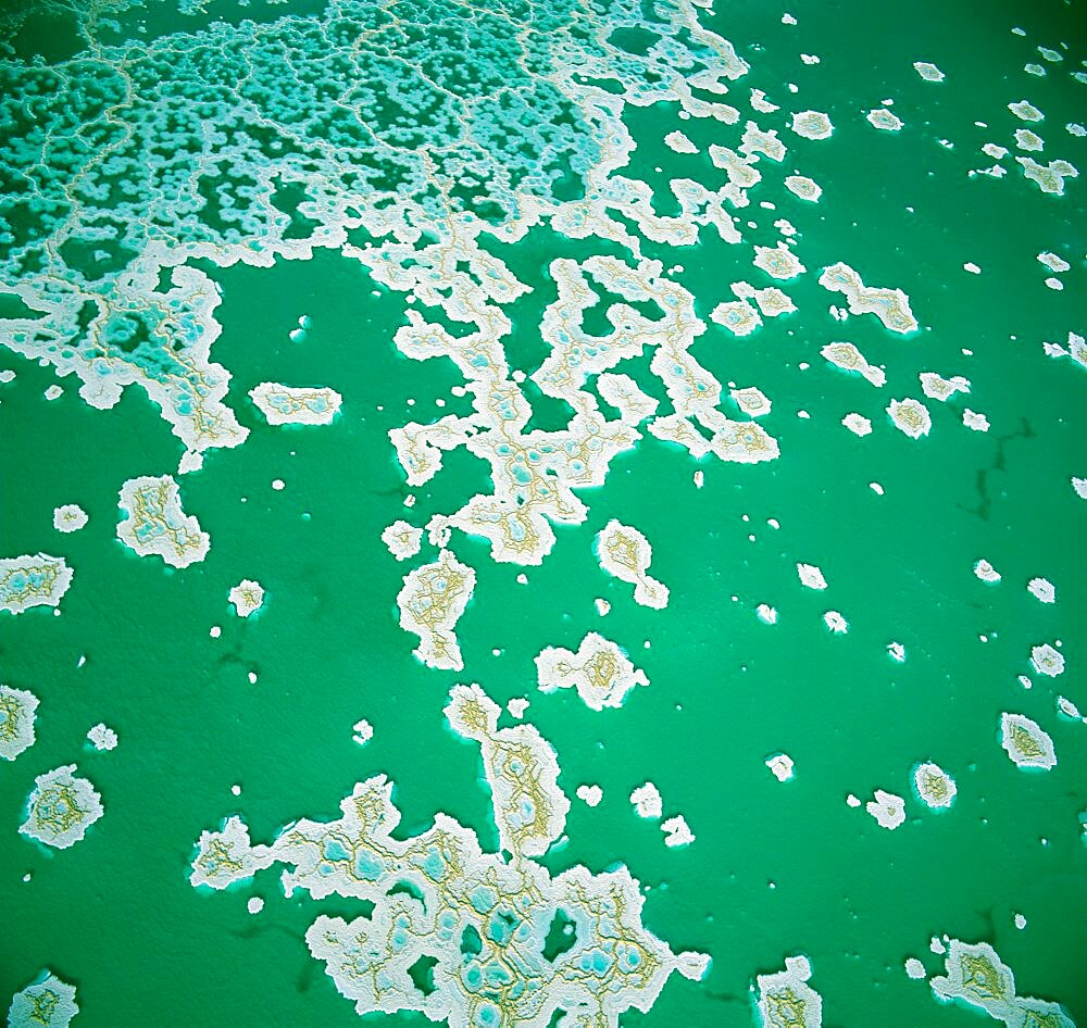 Abstract view of the crystallized salt in the southern basin of the Dead sea, Israel