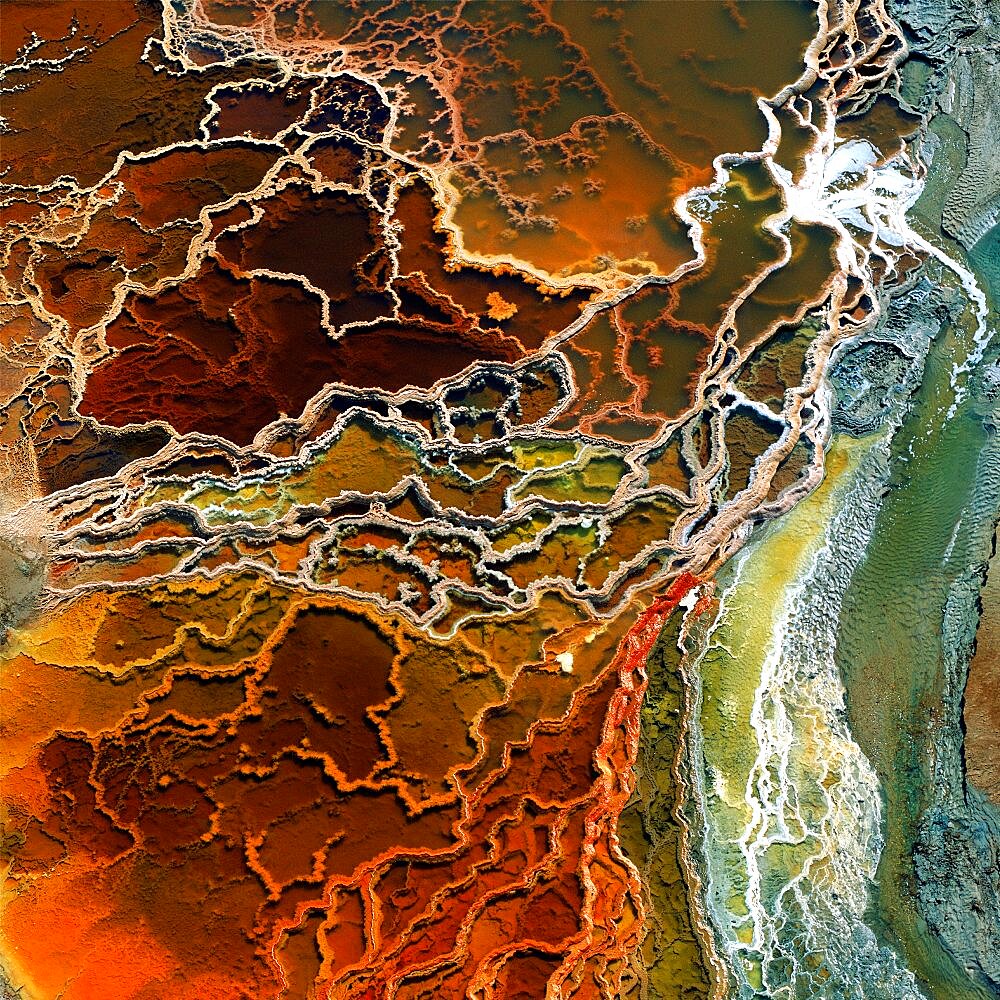 Abstract view of the colorful salt fields in the southern basin of the Dead sea, Israel