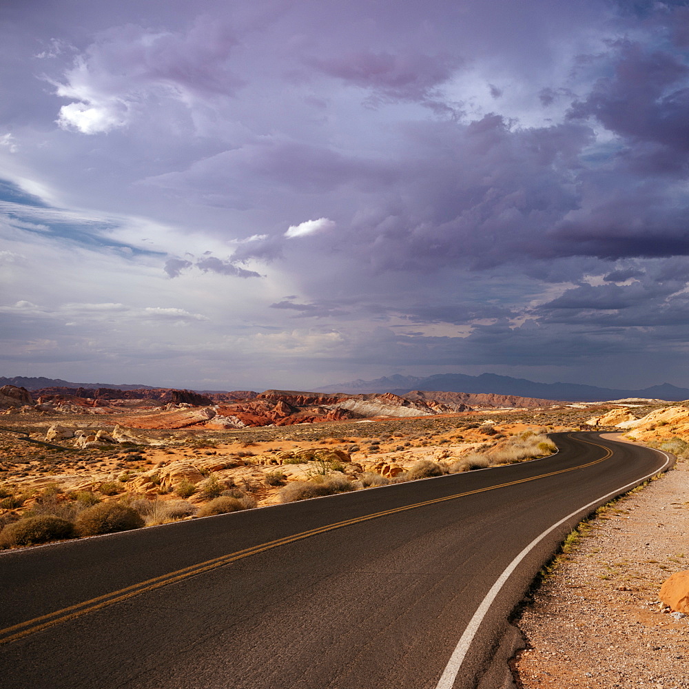 View of highway through Valley of Fire State Park, Nevada, United States of America, North America