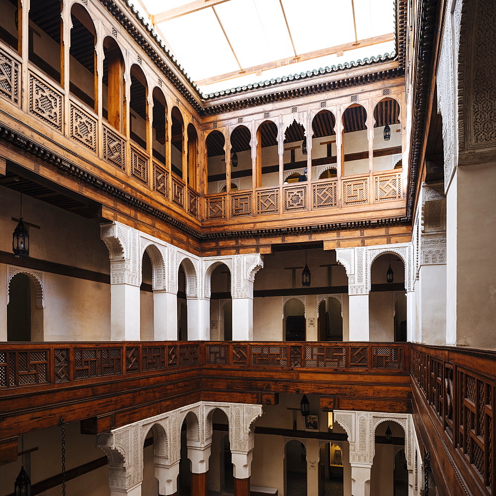 Interior of Nejjarine Fondouk, Medina, UNESCO World Heritage Site, Fes el Bali, Fes, Morocco, North Africa, Africa