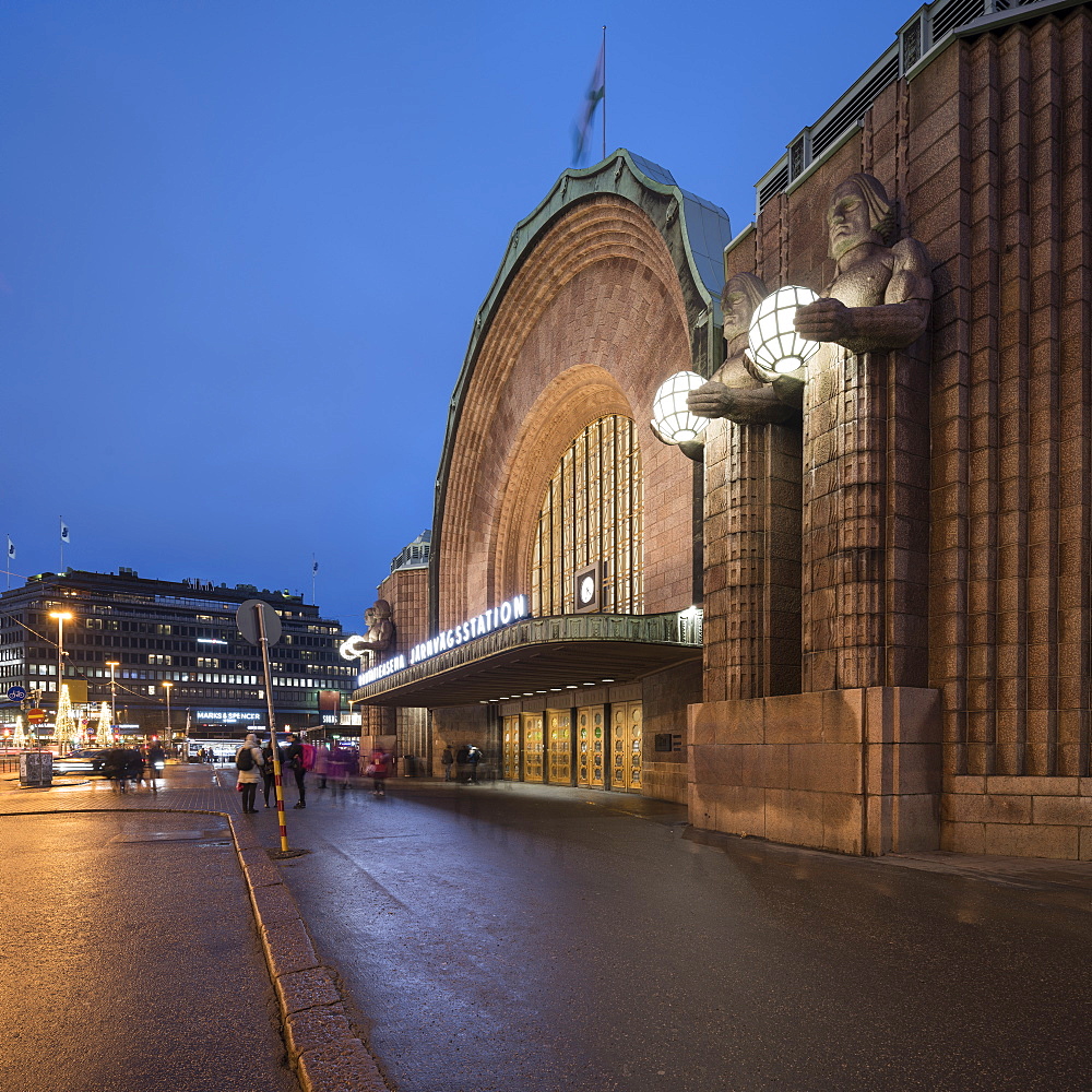 Exterior facade of Helsinki Central Station, Helsinki, Finland, Europe