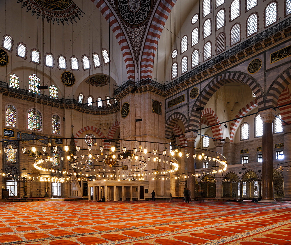 Interior of Suleymaniye Mosque, UNESCO World Heritage Site, Istanbul, Turkey, Europe