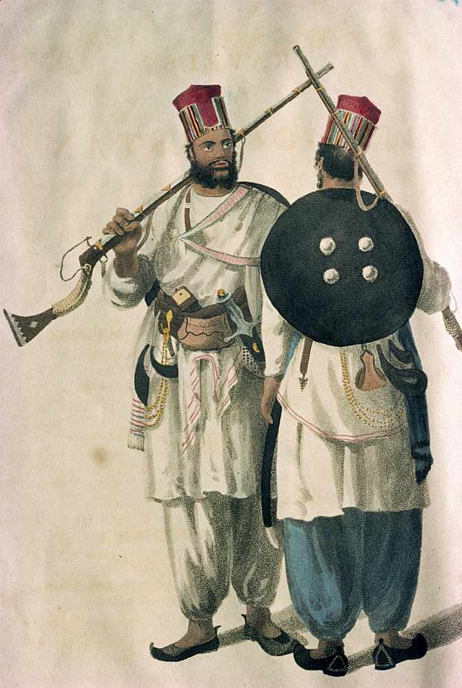 Painting of Sind foot soldiers, Pakistan, Asia