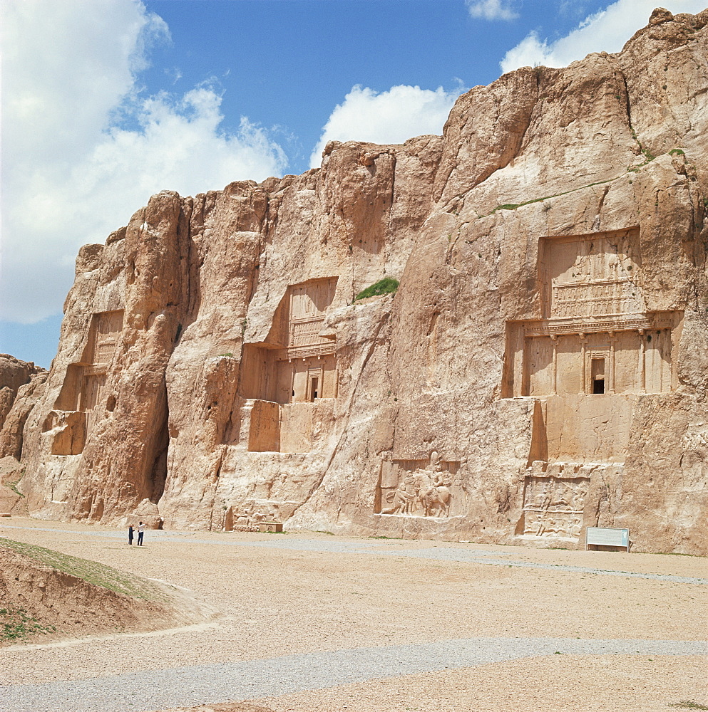 From left to right the tombs of Artaxerxes I, Xerxes and Darius the Great, Naqsh-e Rustam, Iran, Middle East