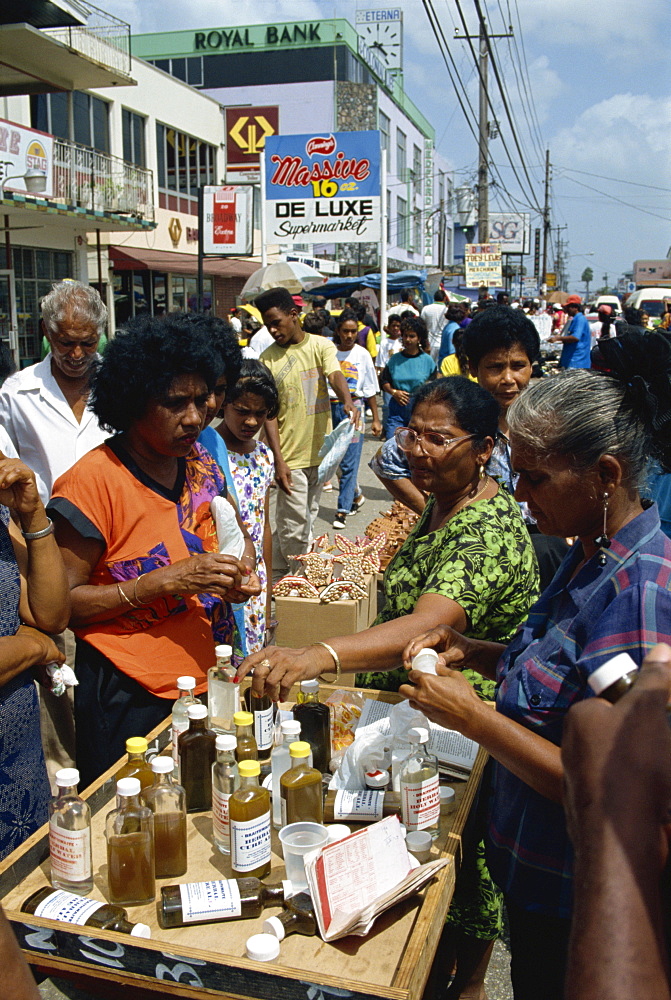 Indians trading in the market town of Chaguanas, Trinidad, West Indies, Caribbean, Central America