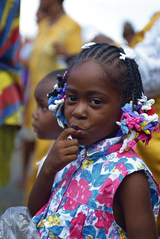 Portrait of a young girl at the steel band festival, Trinidad, West Indies, Caribbean, Central America