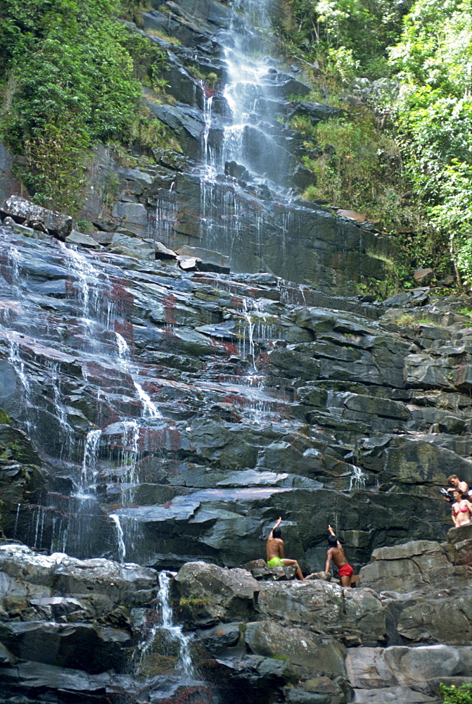 Water cascading down rocks at Kavak, an Indian village near Angel Falls in Venezuela, South America