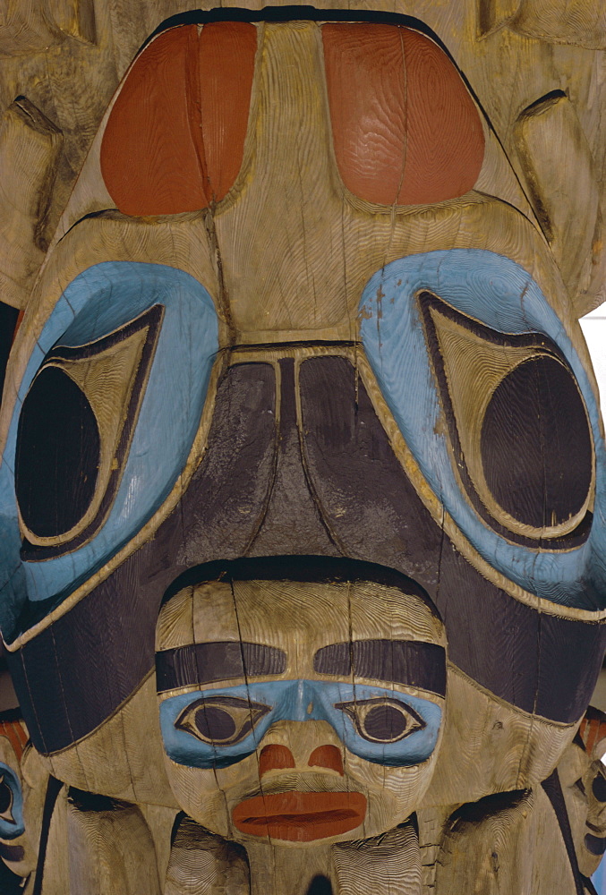 Close up of carvings, Thunderbird Park, Victoria, British Columbia (B.C.), Canada, North America