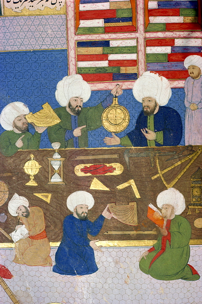 Islamic manuscript showing astronomers at work