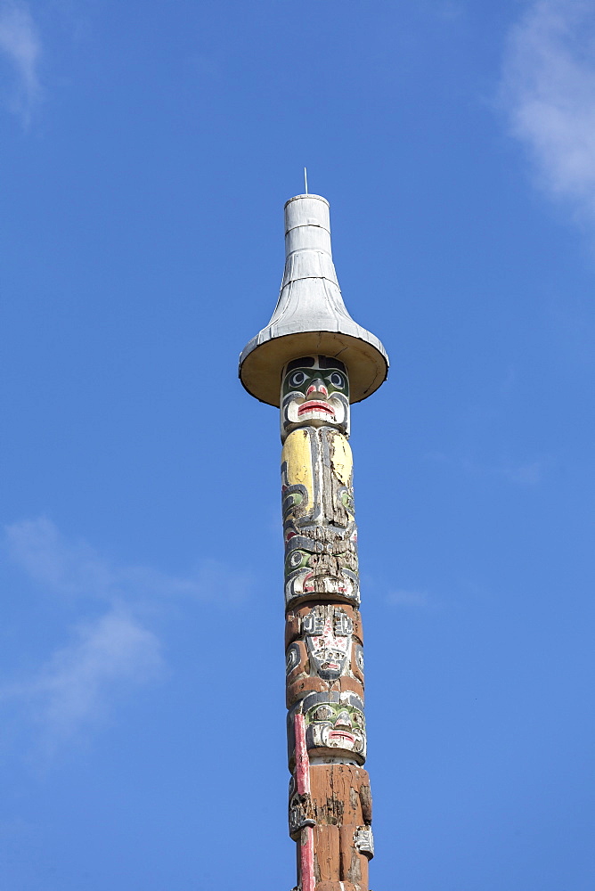 The Totem Pole, a gift from the people of Canada to Queen Elizabeth in 1958, Virginia Water, Surrey, England, United Kingdom, Europe 