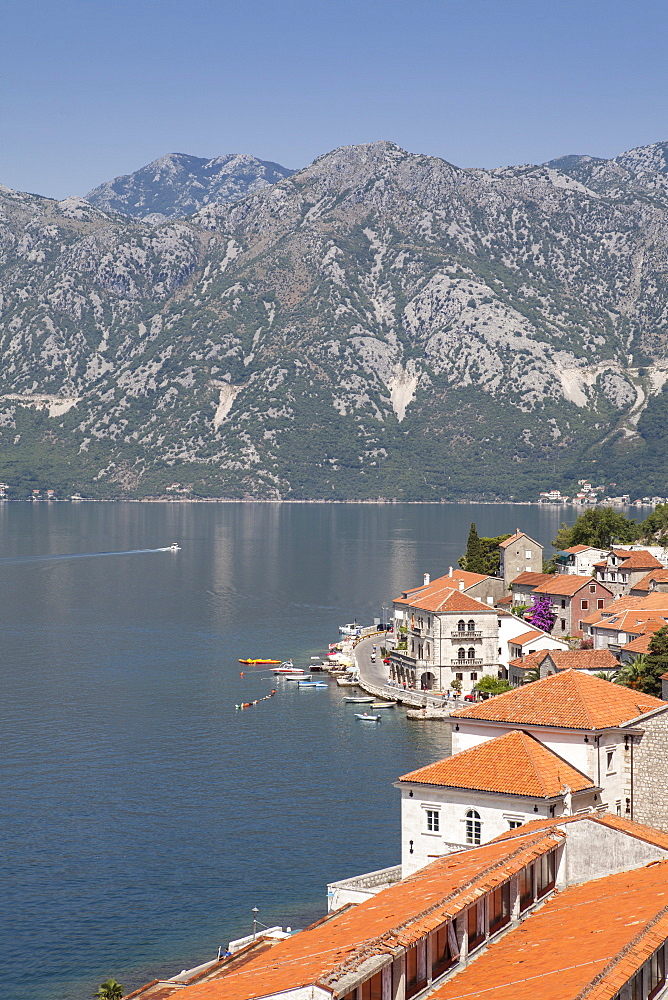 View from St. Nicholas Church of Perast, Bay of Kotor, UNESCO World Heritage Site, Montenegro, Europe 