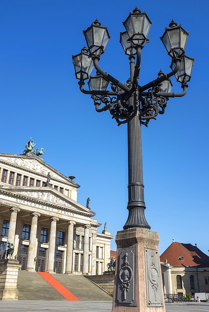 Berlin Concert House (Konzerthaus Berlin) with ornate traditional lamppost in the foreground, Berlin, Germany, Europe