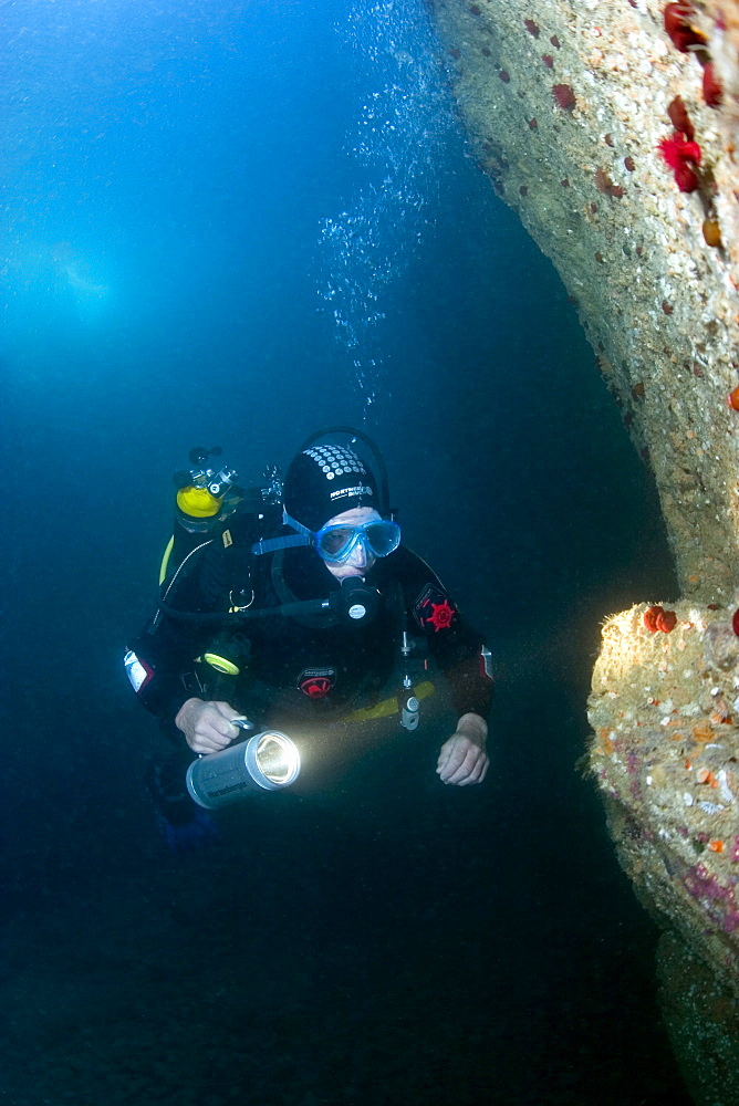 Diver exploring caves