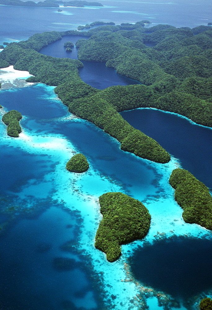 Aerial of lagoons, and reefs.Micronesia