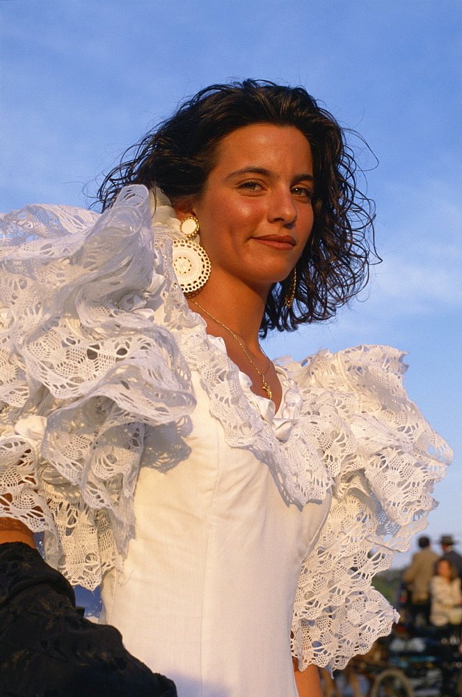 Woman in flamenco dress, April Fair, Seville, Andalucia, Spain, Europe