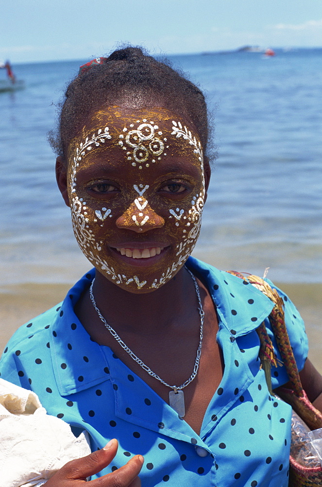 Teenager with painted face, Nosy Komba, Madagascar, Africa