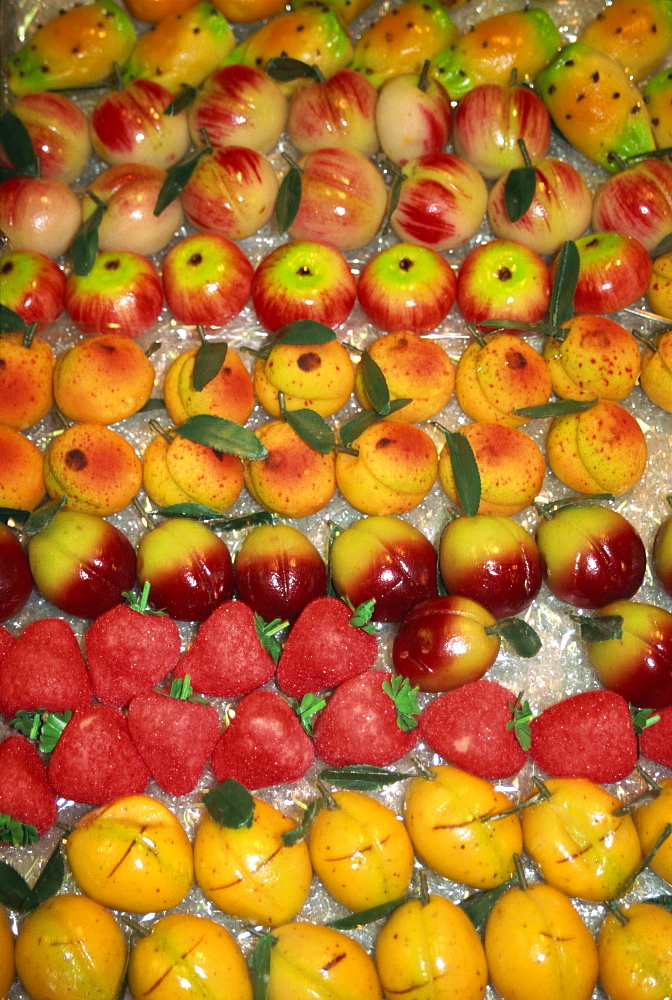 Frutta martorana (marzipan fruits), Agrigento, Sicily, Italy, Europe