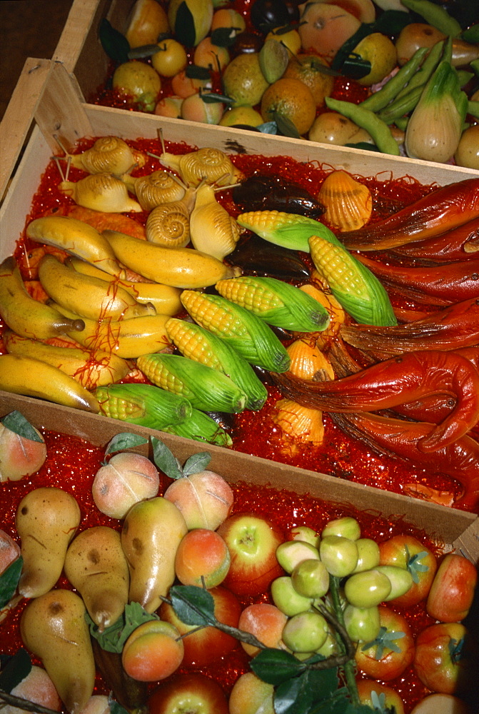 Frutta martorana (marzipan fruits), Agrigento, Sicily, Italy, Europe