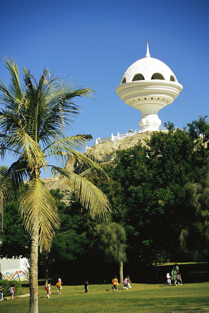 Incense burner lookout tower, built to celebrate Oman's 20th National Day, Riyam Park, Muscat, Oman, Middle East