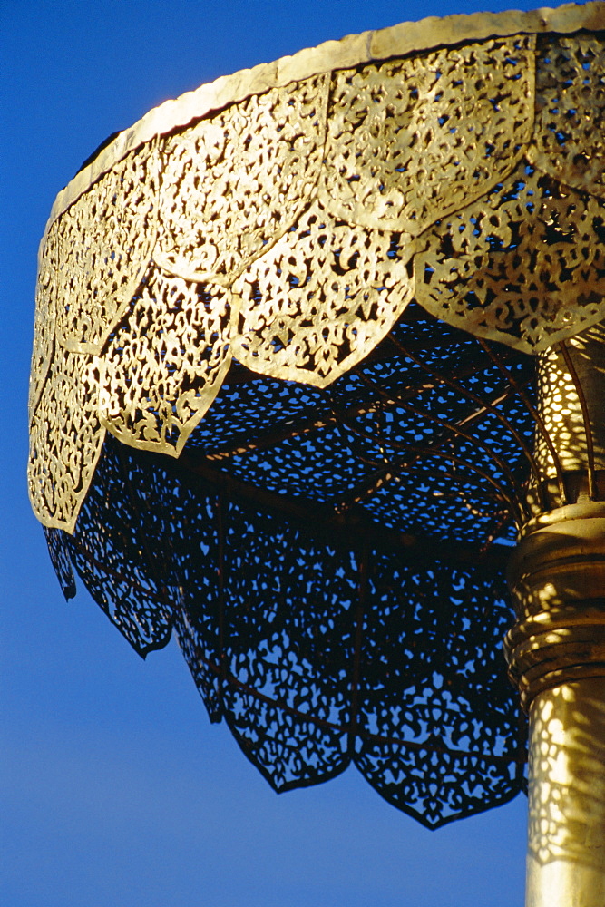 Close-up of a gilded metalwork umbrella, Doi Suthep Temple, Chiang Mai, Thailand