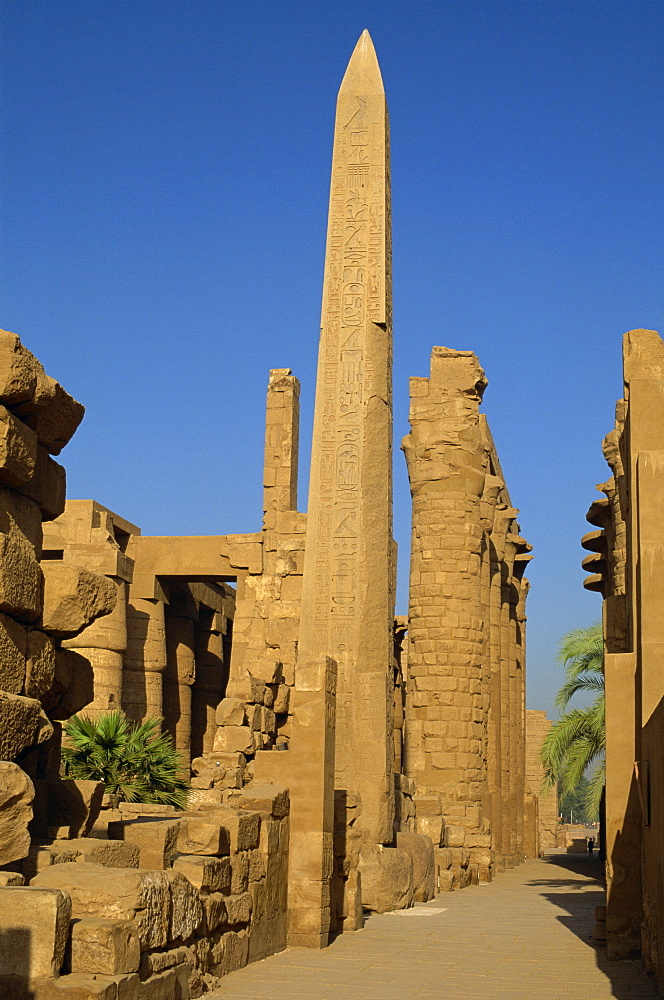 Temple of Karnak with Obelisk of Tuthmosis dating from the 15th century BC, Karnak, near Luxor, Thebes, UNESCO World Heritage Site, Egypt, North Africa, Africa