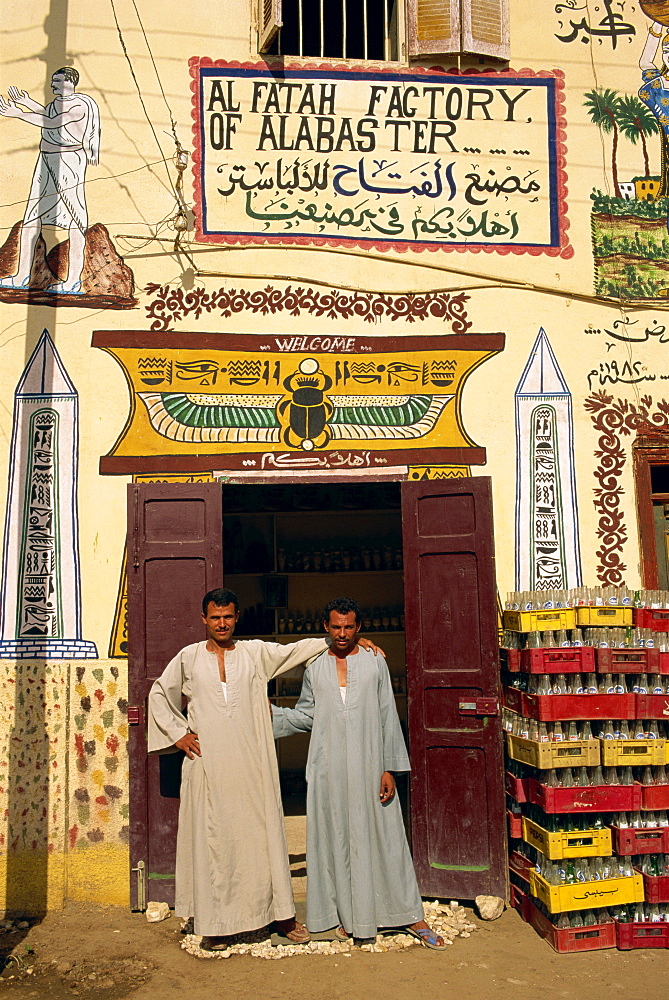 Decorated alabaster shop, New Qurna, Luxor, Egypt, North Africa, Africa