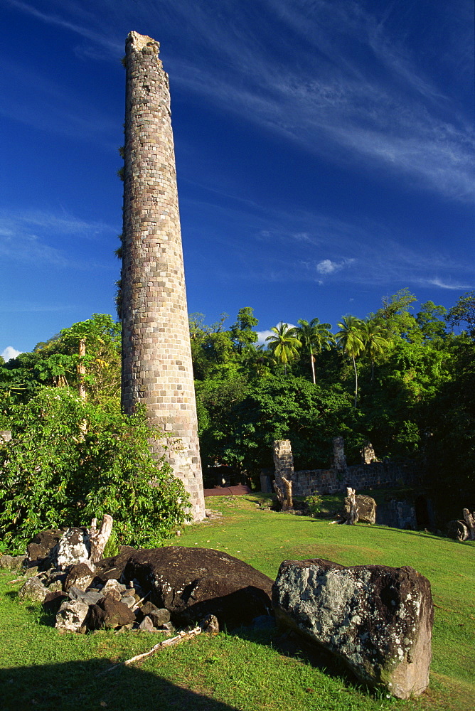 Ruins of the sugar mill and chimney of the Wingfield Estate, Romney Manor, St. Kitts, Leeward Islands, West Indies, Caribbean, Central America