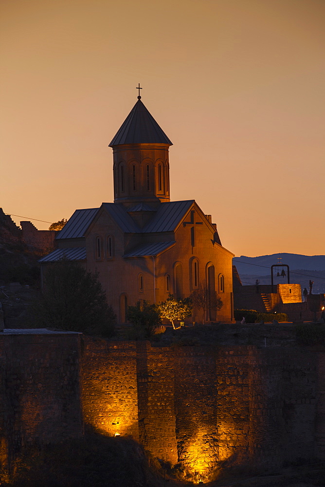 View of Narikala Fortress and St. Nicholas church, Tbilisi, Georgia, Caucasus, Central Asia, Asia 