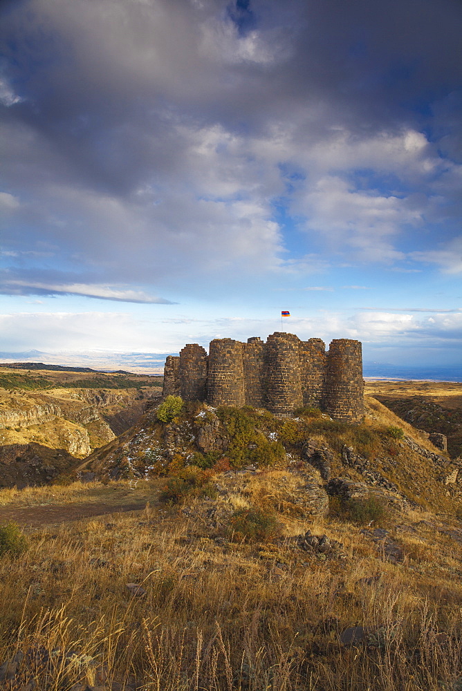 Amberd fortress located on the slopes of Mount Aragats, with Mount Ararat in the distance, Yerevan, Aragatsotn, Armenia, Central Asia, Asia 