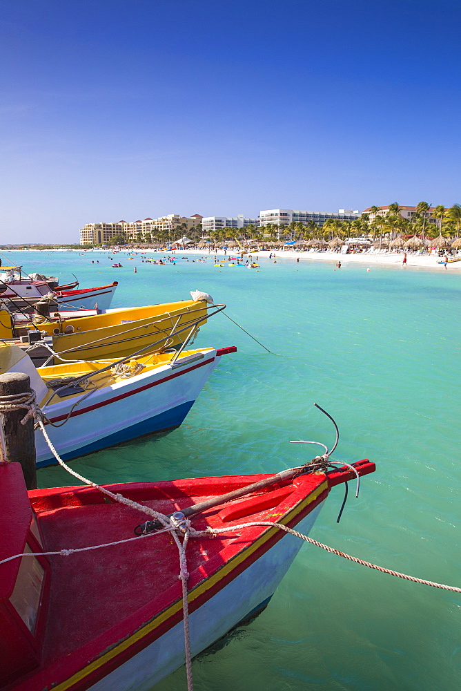 Boats at Fishermans Pier, Palm Beach, Aruba, Netherlands Antilles, Caribbean, Central America