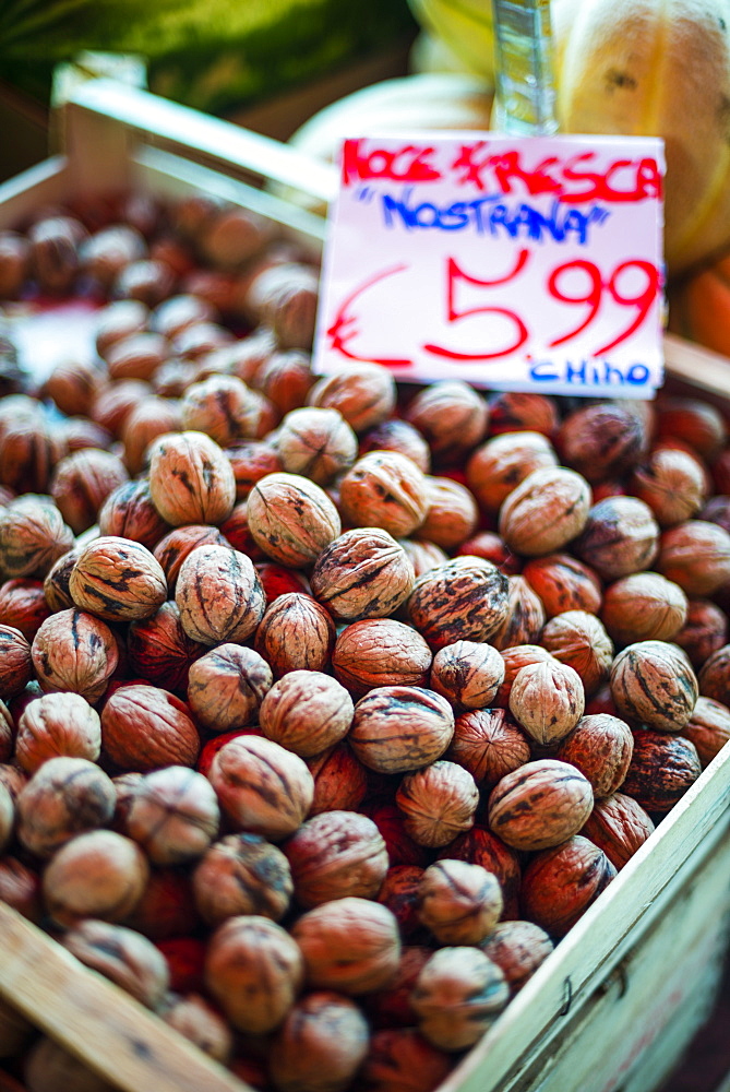 Walnuts for sale at Capo Market, a fruit, vegetable and general food market in Palermo, Sicily, Italy, Europe