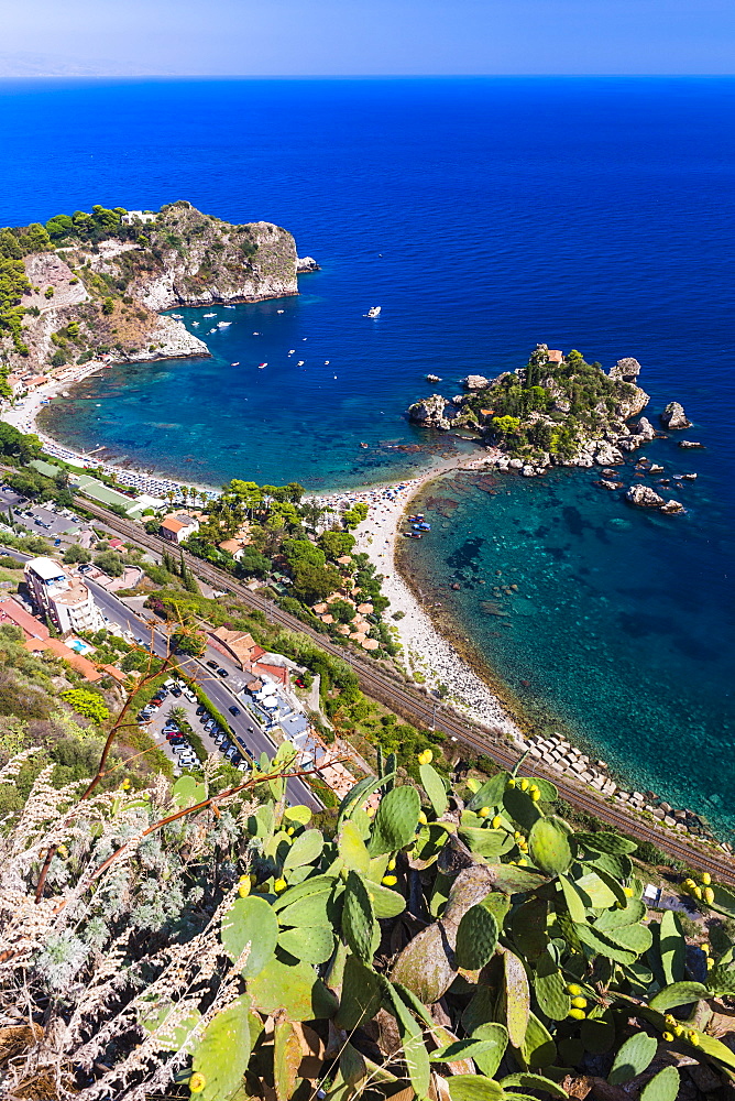 Isola Bella Beach seen from Taormina, Sicily, Italy, Mediterranean, Europe 