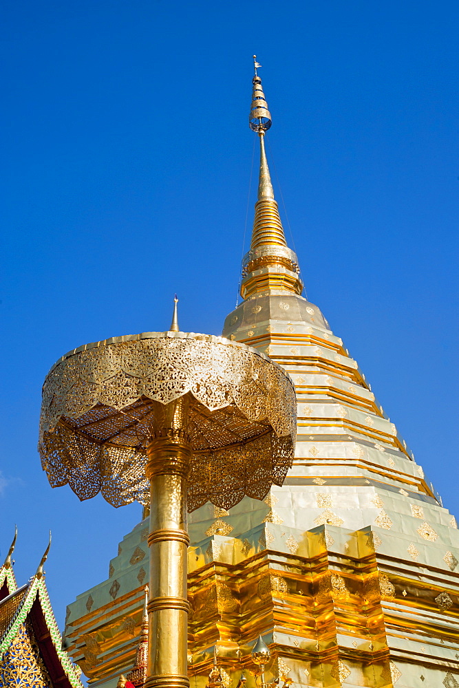 Wat Doi Suthep gold leaf stupa, a Buddhist temple in Chiang Mai, Thailand, Southeast Asia, Asia