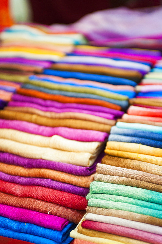 Traditional silk scarves of northern Thailand at the night market, Chiang Rai, Thailand, Southeast Asia, Asia