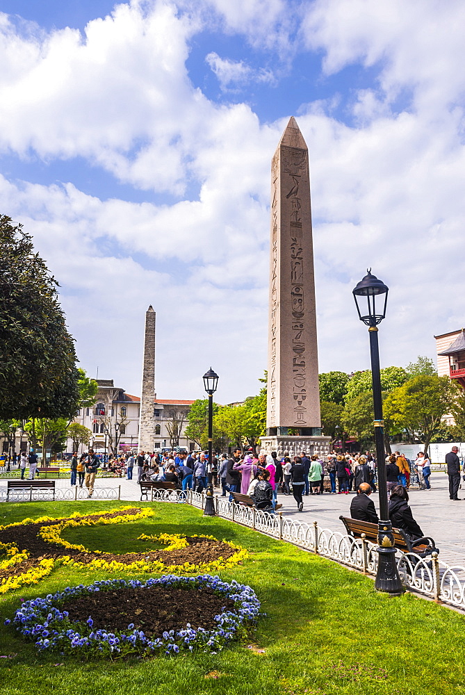 Obelisk of Theodosius (ancient Egyptian obelisk of Pharaoh Thutmose III) in the Hippodrome of Constantinople, Istanbul, Turkey, Europe