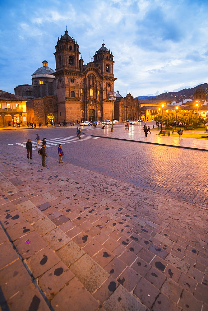 Church of the Society of Jesus in Plaza de Armas at night, UNESCO World Heritage Site, Cusco (Cuzco), Cusco Region, Peru, South America