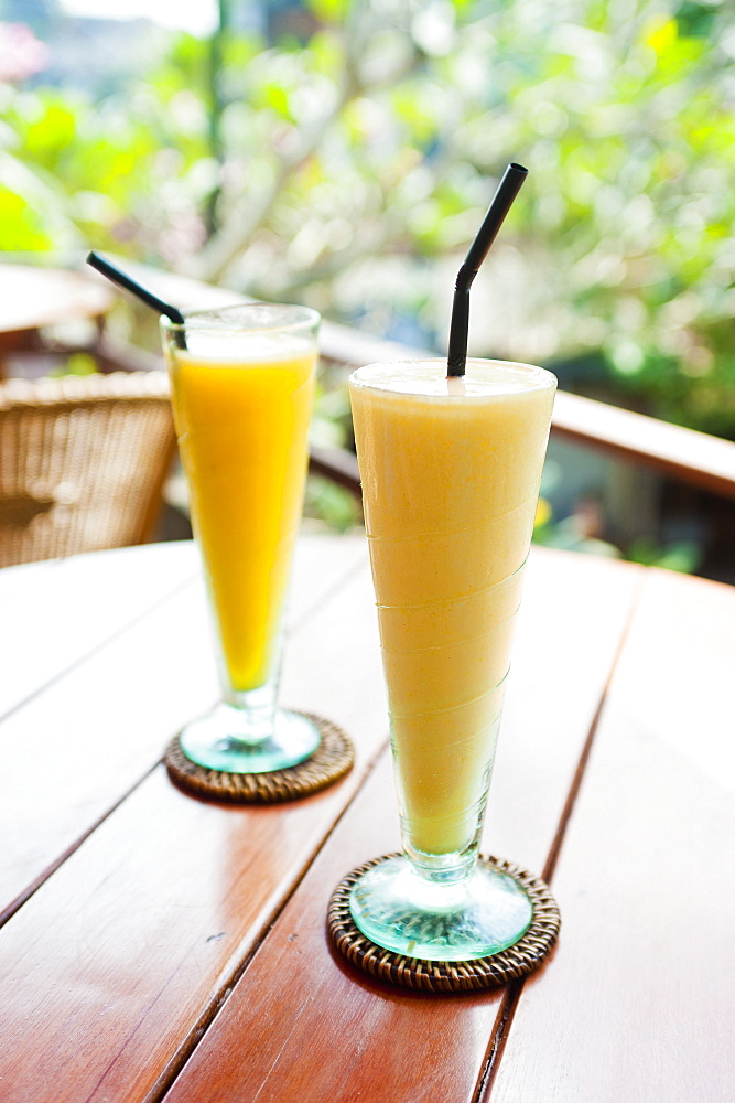 Mango fruit juice at breakfast in a cafe in Ubud, Bali, Indonesia, Southeast Asia, Asia