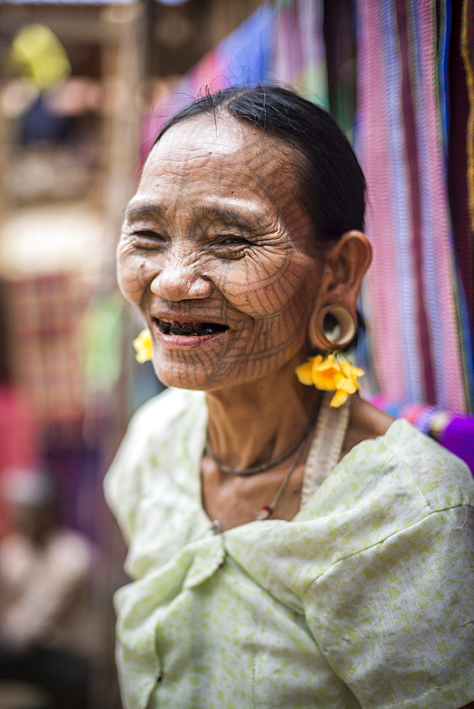 Tattooed woman of a Chin Tribe Village, Chin State, Myanmar (Burma), Asia