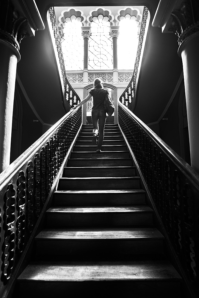 Tourist at La Glorieta Castle, Sucre, Bolivia, South America