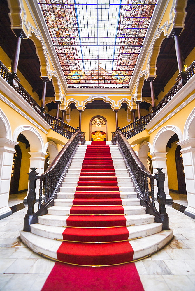 Colonial staircase at Archbishops Palace in Lima, Peru, South America