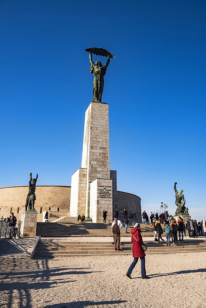 Statue of Liberation Monument (Liberty Statue), The Citadel, Gellert Hill, Budapest, Hungary, Europe