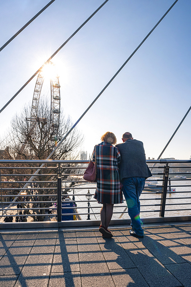 South Bank street scene at Golden Jubilee Bridge, Southwark, London, England, United Kingdom, Europe