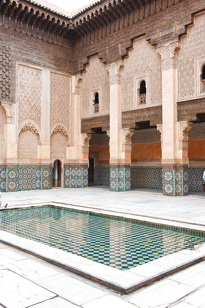 Medersa Ben Youssef central courtyard, the old Islamic school, Old Medina, Marrakech, Morocco, North Africa, Africa 