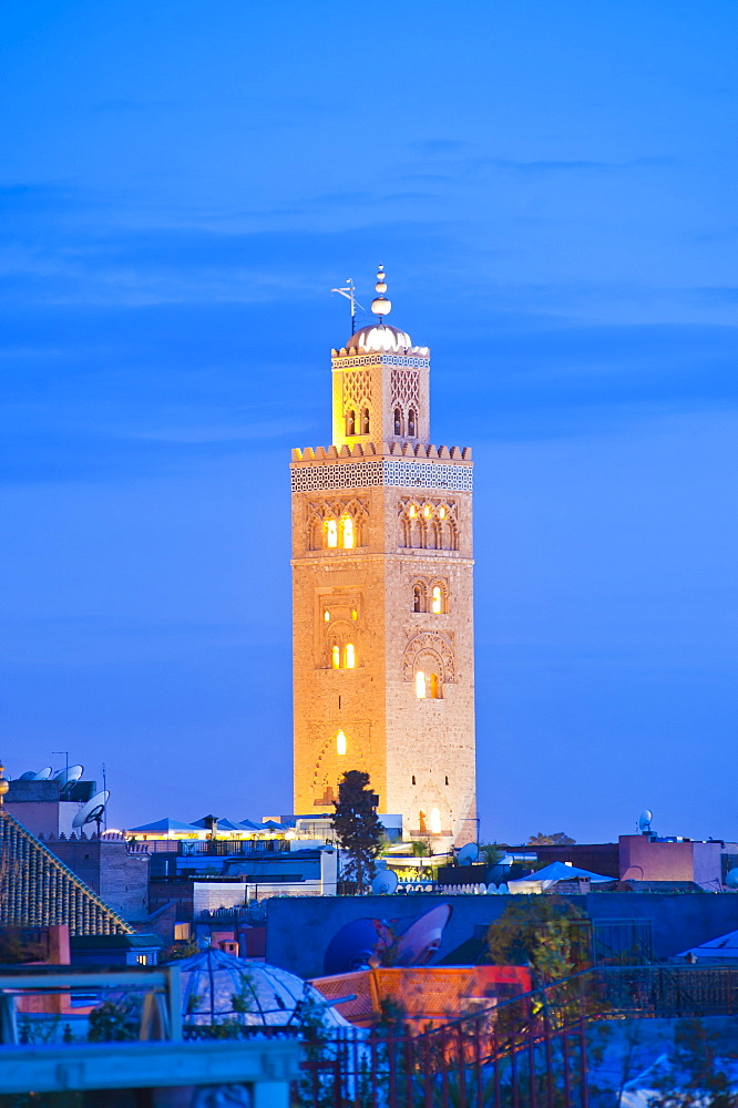 Koutoubia Mosque minaret at night, Marrakech, Morocco, North Africa, Africa 